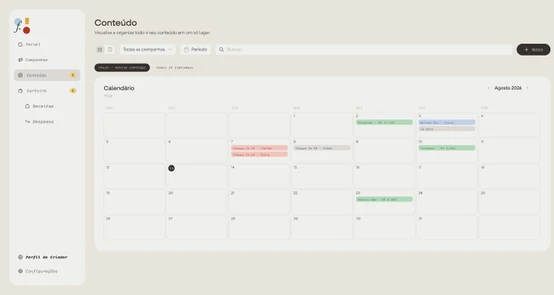 Calendário de conteúdo da Folio