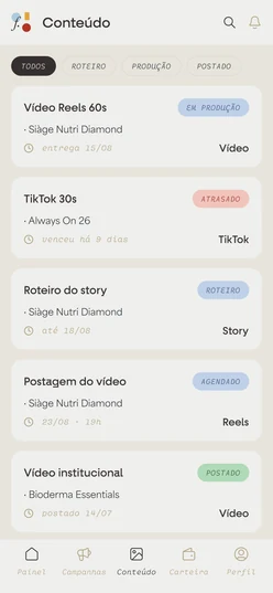 Lista de conteúdos da Folio no celular