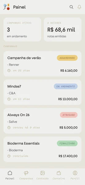 Painel da Folio no celular